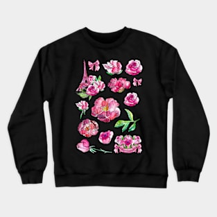 Roses, Stickers, sticker, set, flowers, paris, pink, girly, feminine, romantic Crewneck Sweatshirt